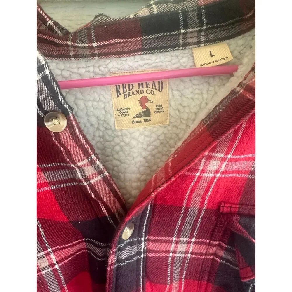 RedHead Brand Co. Sherpa Lined Plaid Flannel Shirt Jacket Men's Size Large